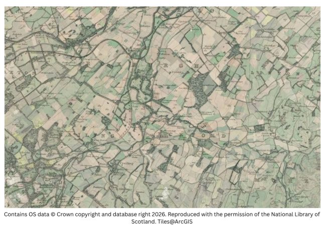 Historic map image of harestanes to morebattle