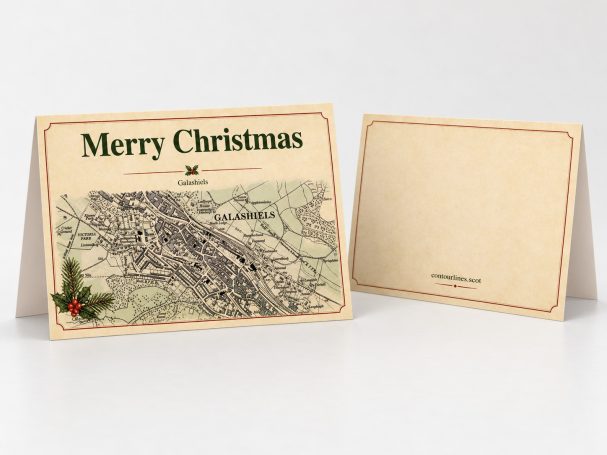 Historic map image inspired christmas card of Galashiels