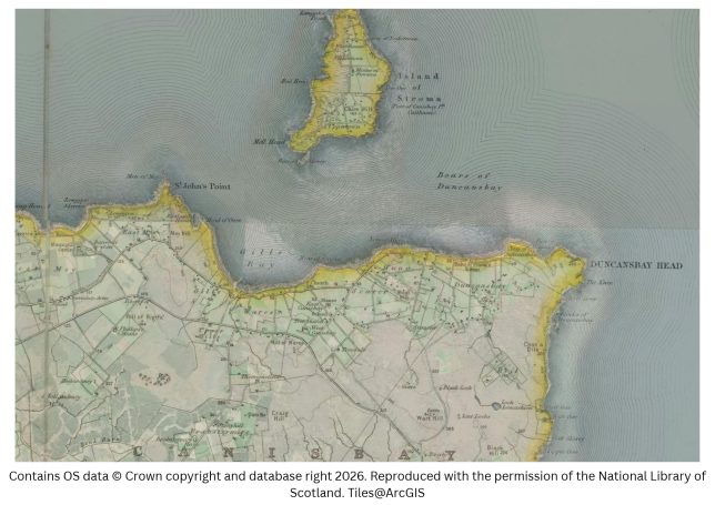 historic map image of Gills Bay on the northern pilgrimage way