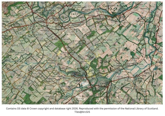 historic map image of st boswells and harestanes