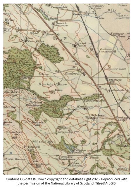 historic map image of st cuthberts cave to fenwick