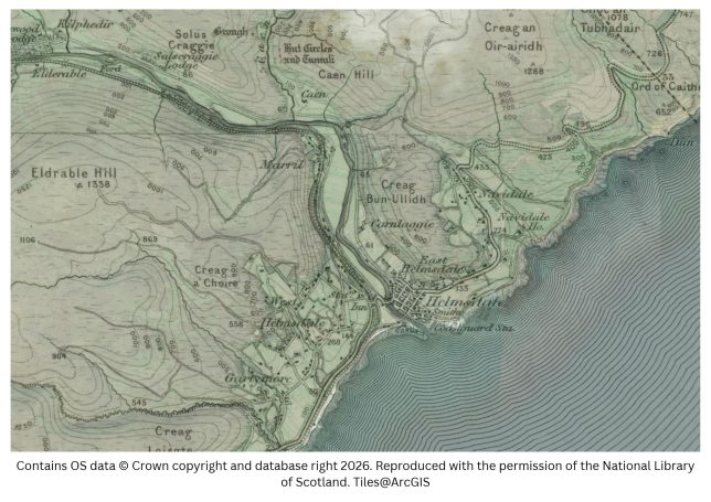 Historic map image of Helmsdale on the northern pilgrimage way