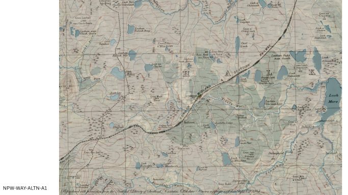 Historic map of Altnabreac showing the railway, moorland, lochs and scattered settlement.