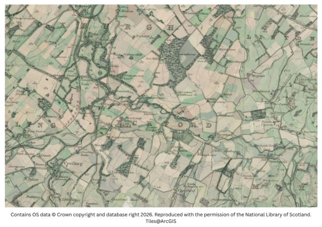 historic map image of harestanes to morebattle