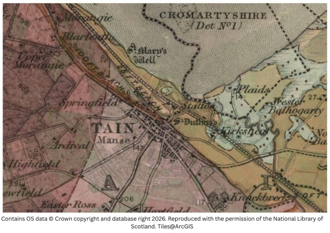 historic map image of tain on the northern pilgrimage way