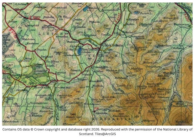 Historic map image of morebattle, kirk yetholm and hethpool