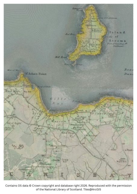 Historic map image of Gills Bay on the northern pilgrimage way 