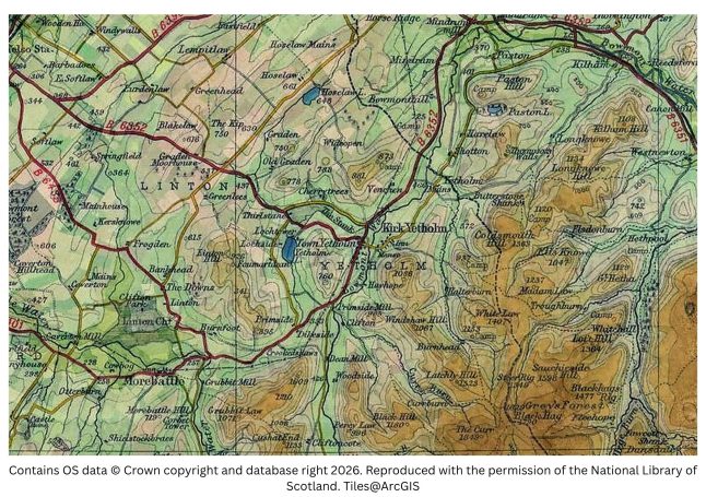 Historic map image of morebattle, kirk yetholm and hethpool
