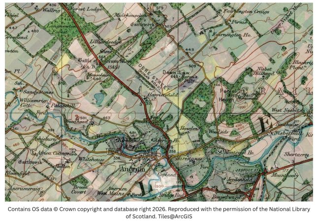 Historic map image of st boswells and harestanes