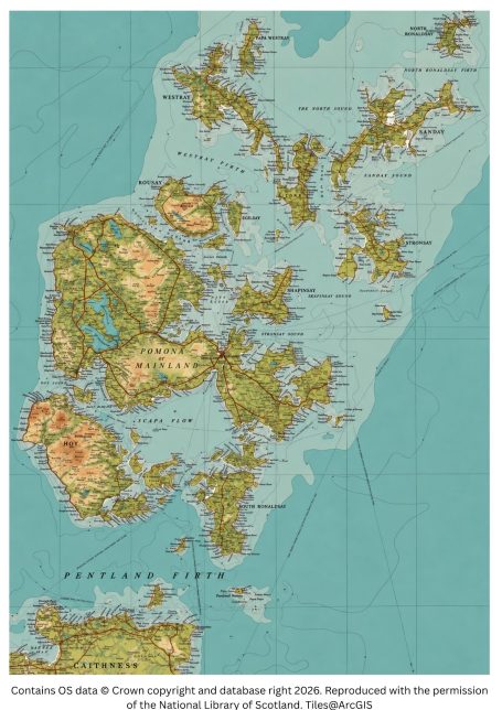 Historic map image of the orkney islands
