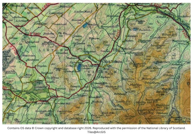 Historic map image of morebattle, kirk yetholm and hethpool