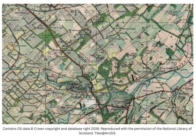 Historic map image of st boswells and harestanes