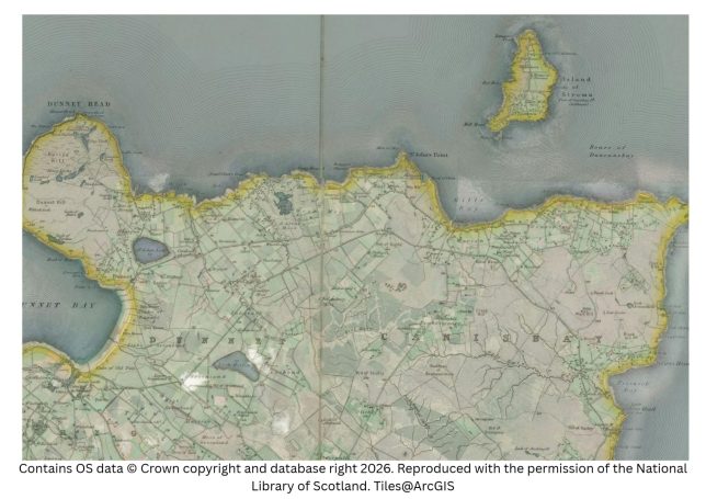 Historic map image of Gills Bay on the northern pilgrimage way