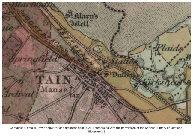 Historic map image of tain on the northern pilgrimage way